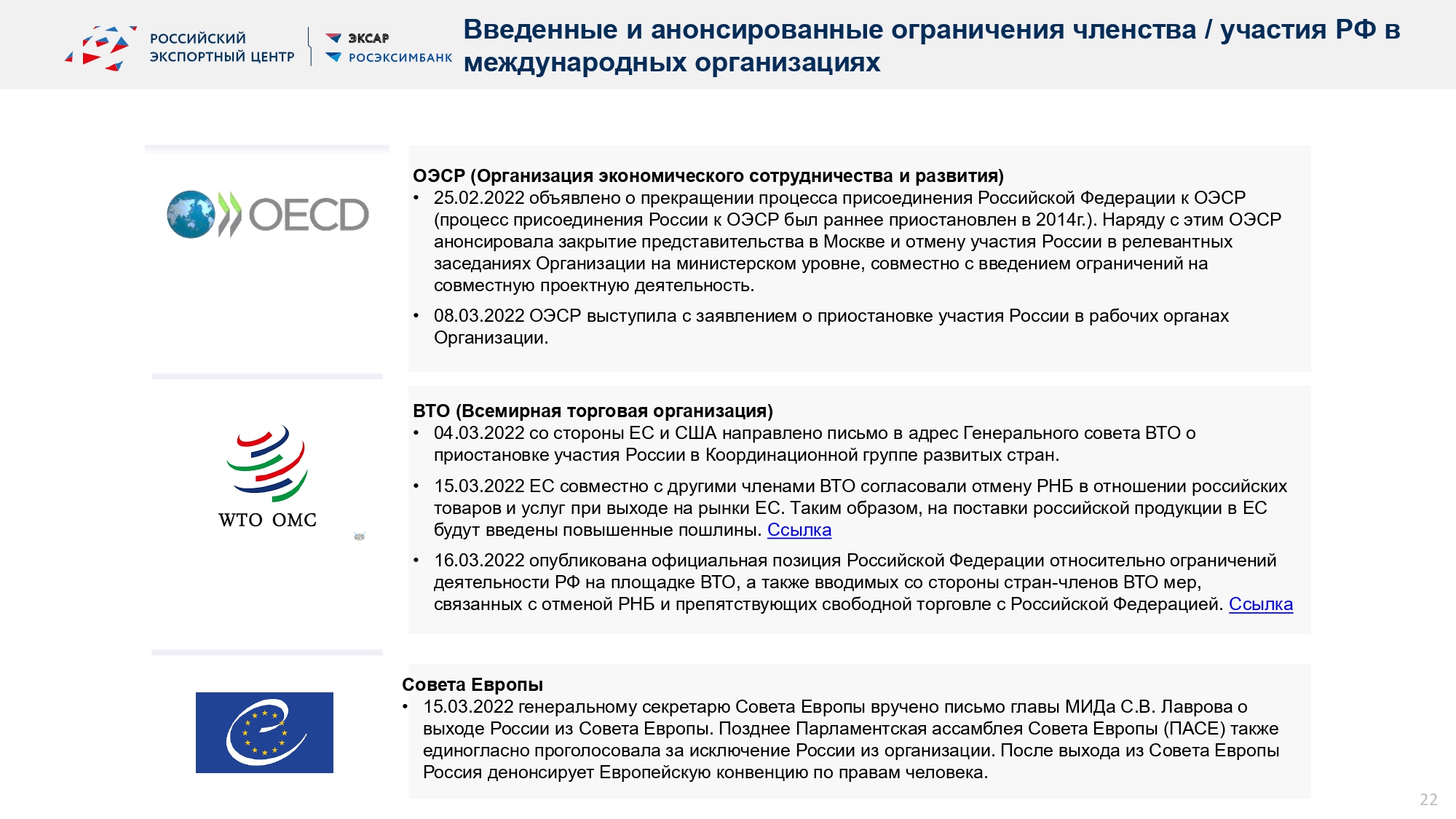 Виды ограничительных мер в отношении России