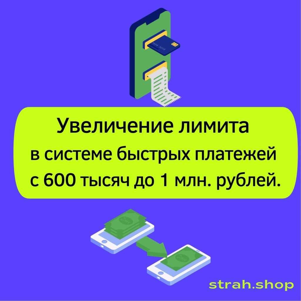 Увеличение лимита в системе быстрых платежей до 1 млн. рублей | strah.shop