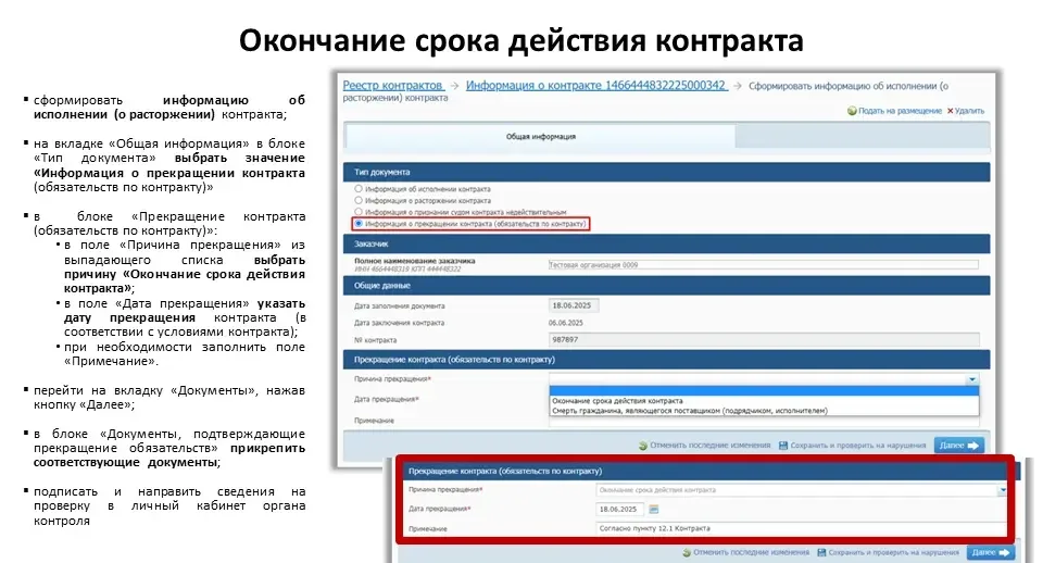 Инструкция по внесению сведений об окончание срока действия контракта